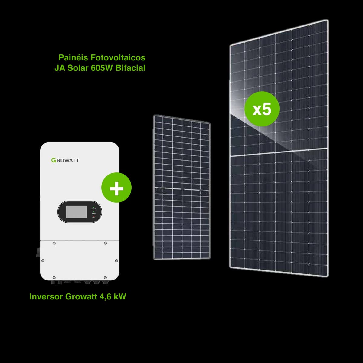 Kit 5 Painéis Solares JA Solar 605W - 3025W (Monofásico)
